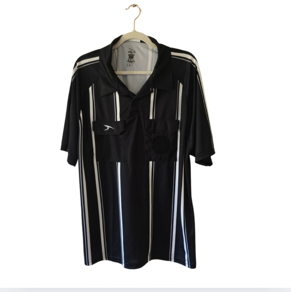 SCORE Soccer Referee Polo Adult XL Short Sleeve Shirt Black White Stripe Jersey